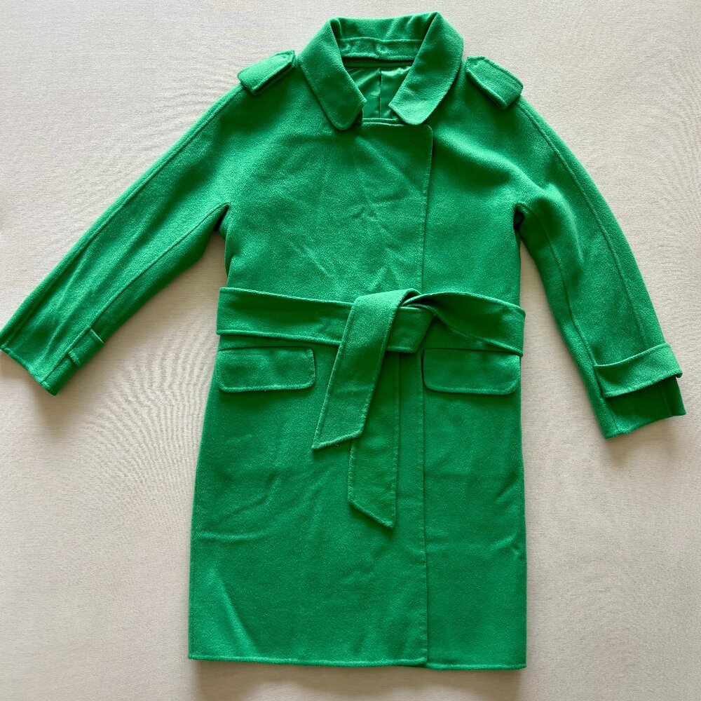 Vintage-Inspired Women's Green Nico Bucco Wool Trench Coat – Size 36